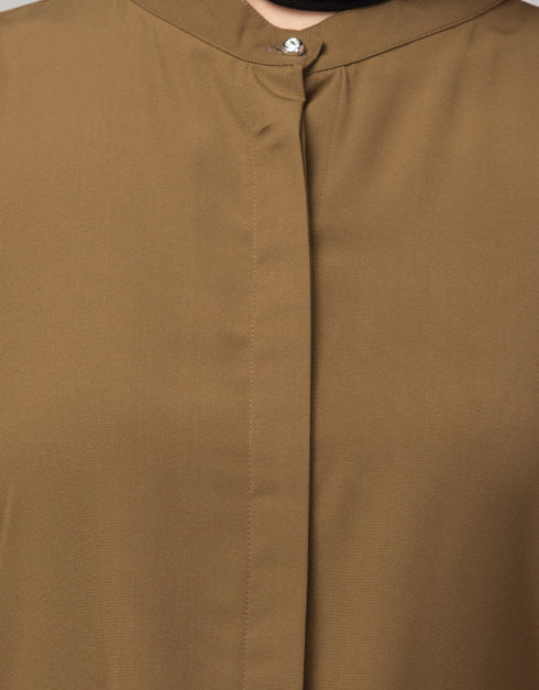 Modern Daily wear abaya with front opening and hidden placket in Color Gold